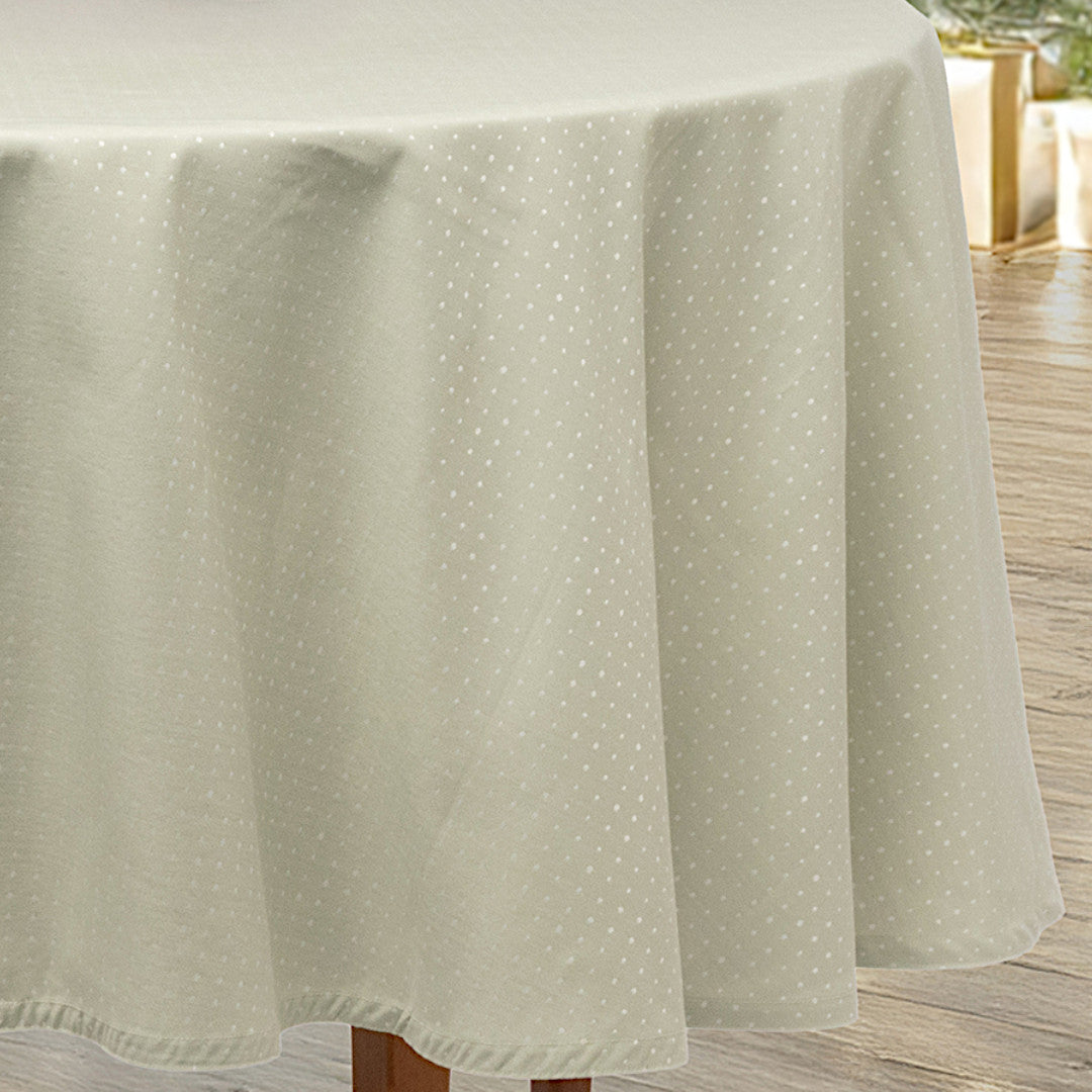 Dotea Sage - Rund damaskdug med prikker, Ø 200 cm, mønster