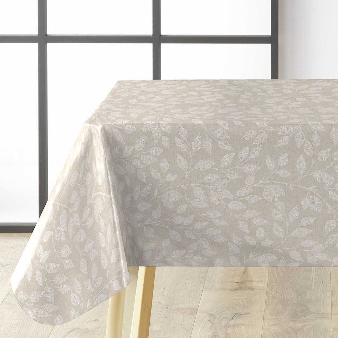 Duchesse – Voksdug med glat hørlook og elegant bladmønster, hjørne