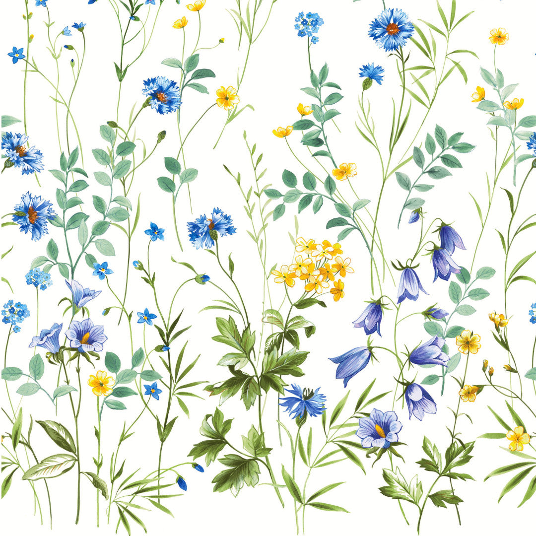 Engblomst Blå – Voksdug med fine vilde blomster