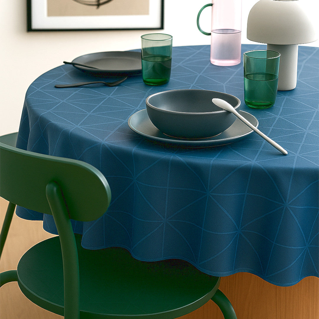 Engholm Tilde Rund Damask dug, blå Ø 180 cm