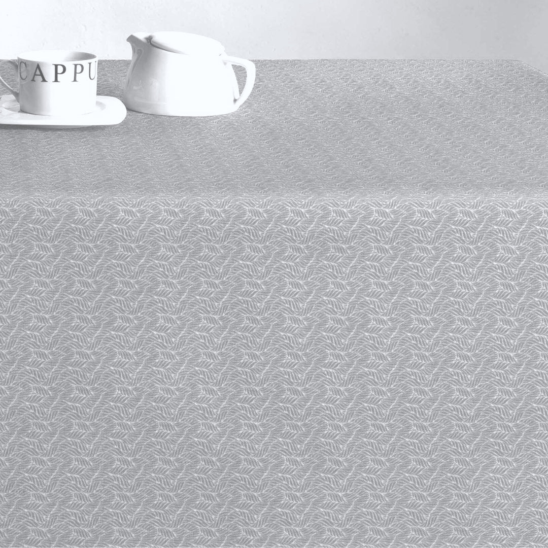 Estes Bølgeblad Lys Grå - Akryldug med antiskrid, 180 cm bred, bord