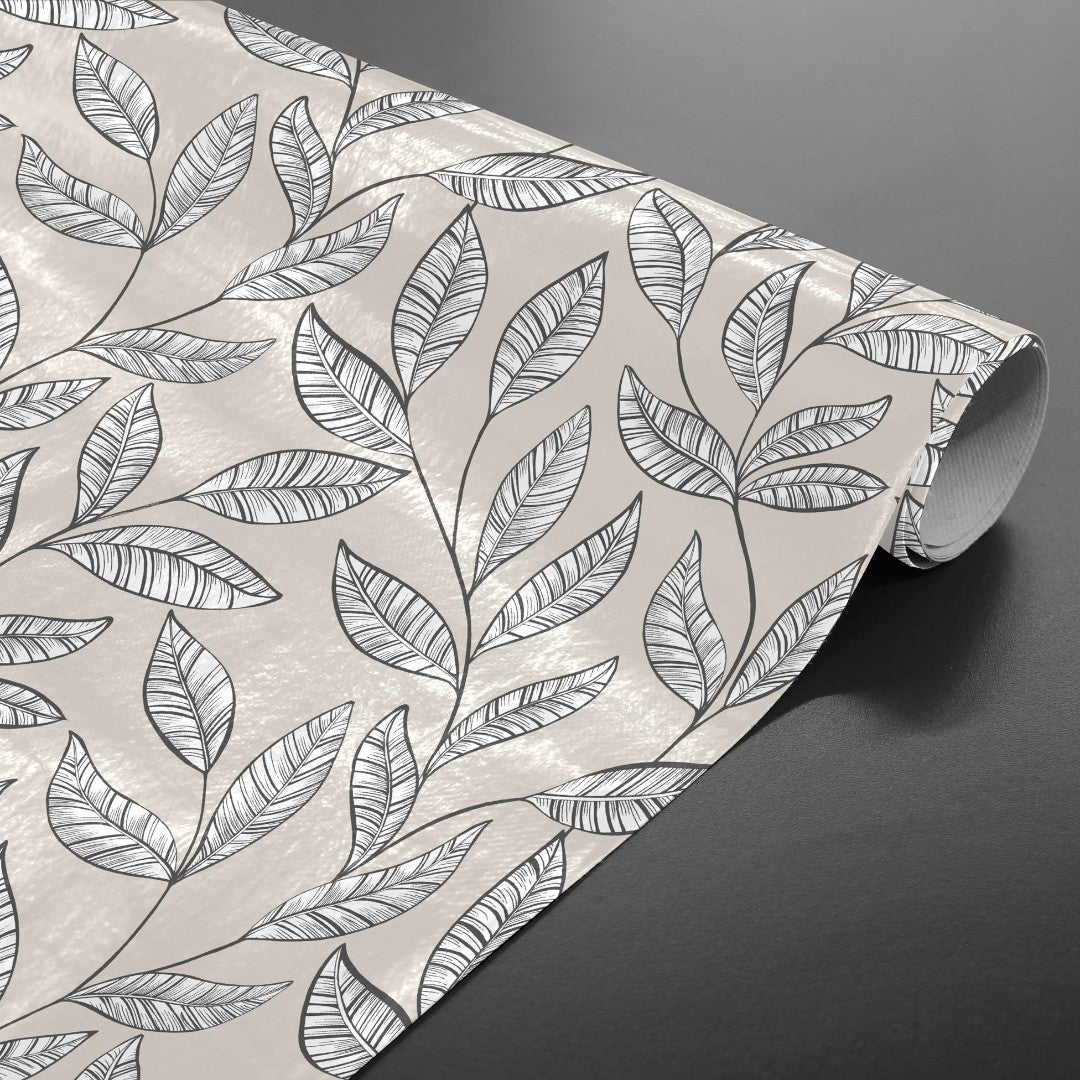 Evora Naturel - Voksdug med botanisk bladmønster, oprullet