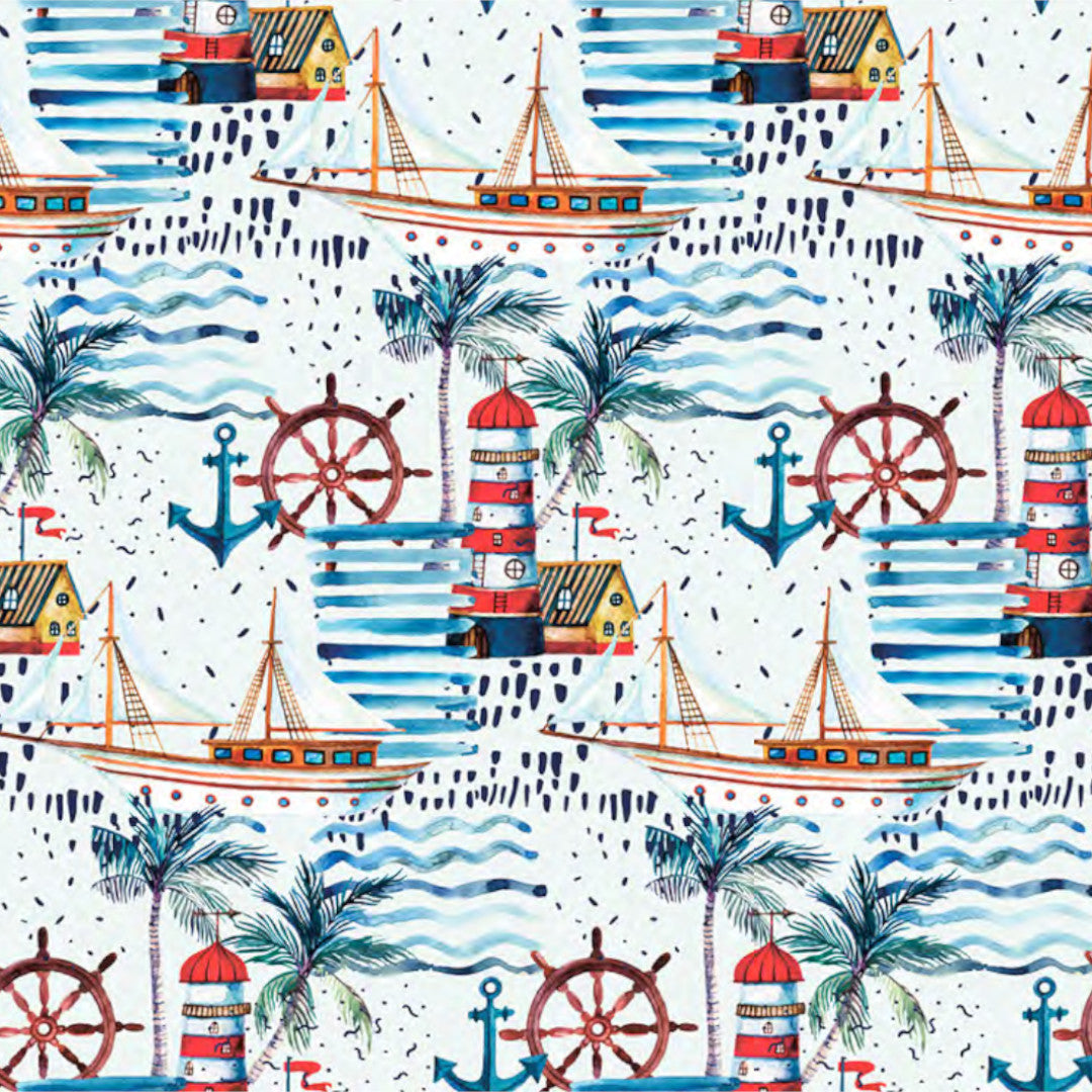 Faro Kystmotiv – Akryldug med trykt maritimt mønster