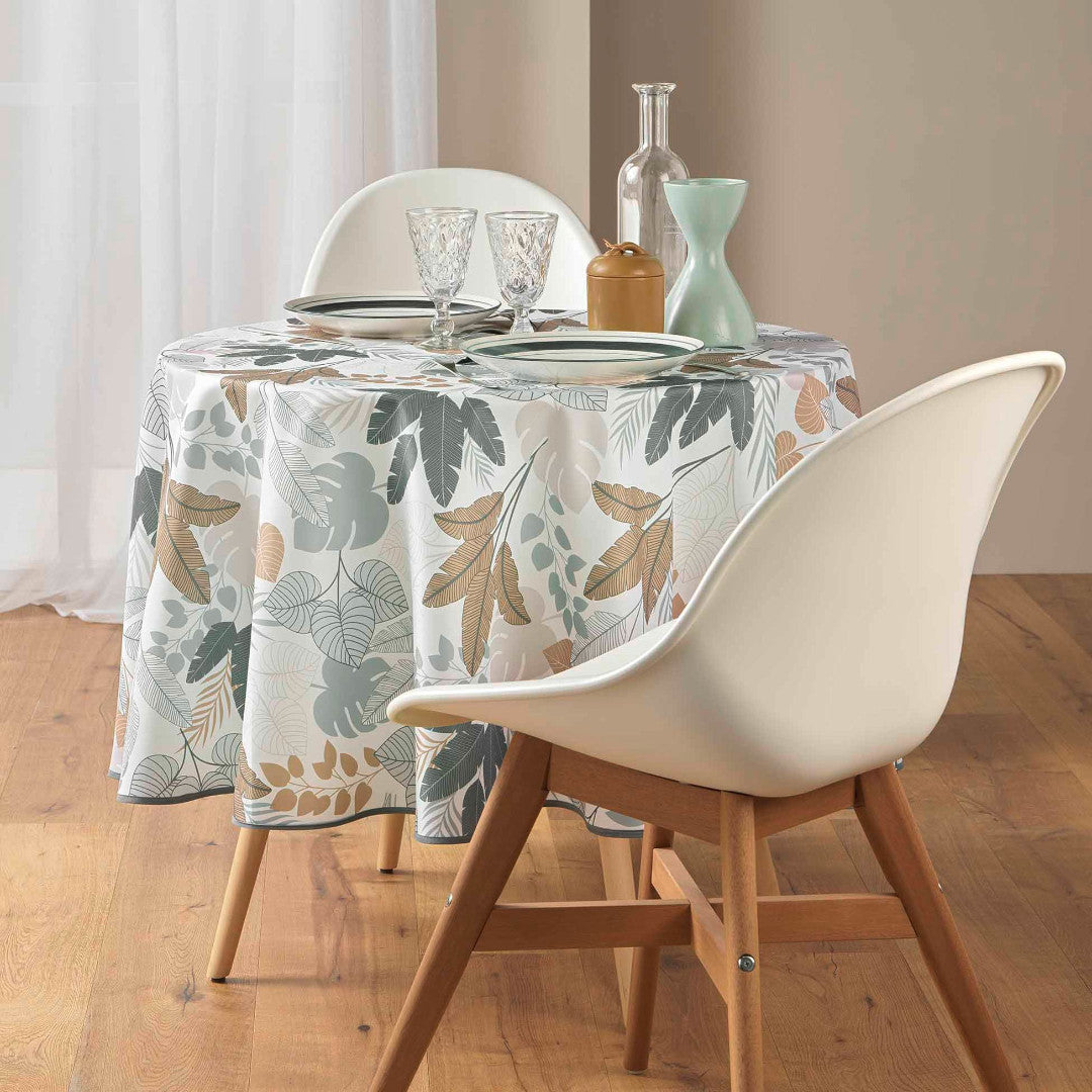 Fidji Ø 180 cm, rund dug med botanisk mønster i dæmpede toner, miljø