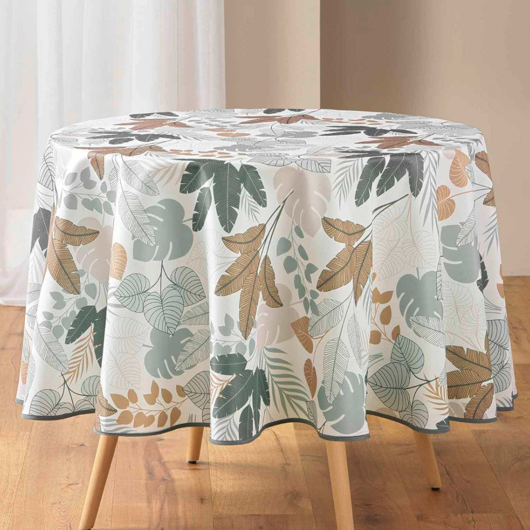 Fidji Ø 180 cm, rund dug med botanisk mønster i dæmpede toner