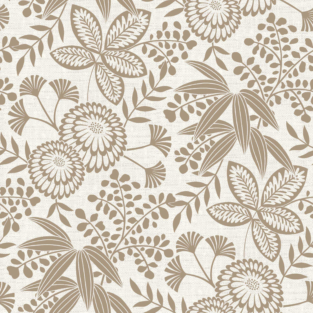 Fleuria Beige - Voksdug med botanisk mønster i varm beige, mønster