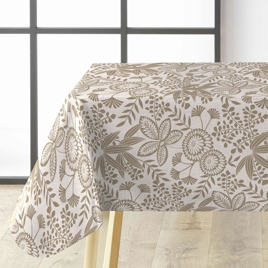 Fleuria Beige - Voksdug med botanisk mønster i varm beige