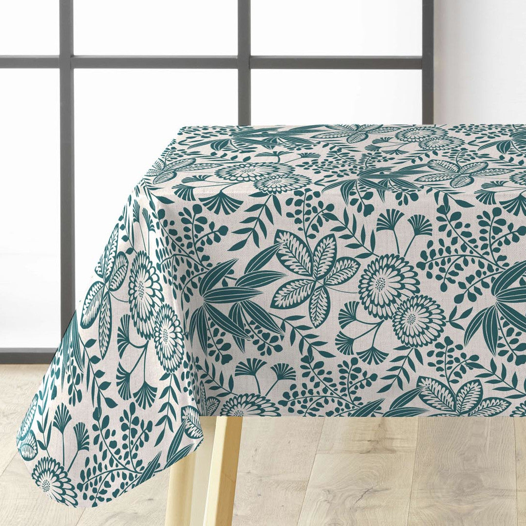 Fleuria Emerald Green - Voksdug med botanisk mønster i støvet blågrøn