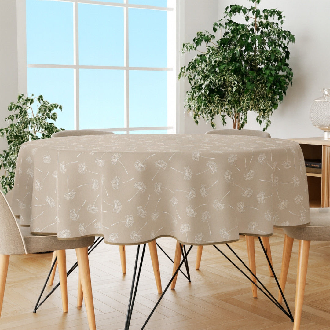 Frøvik Beige – Rund voksdug med kantbånd Ø 180 cm, miljø