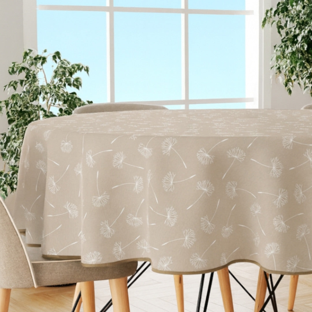 Frøvik Beige – Rund voksdug med kantbånd Ø 180 cm, nærbillede