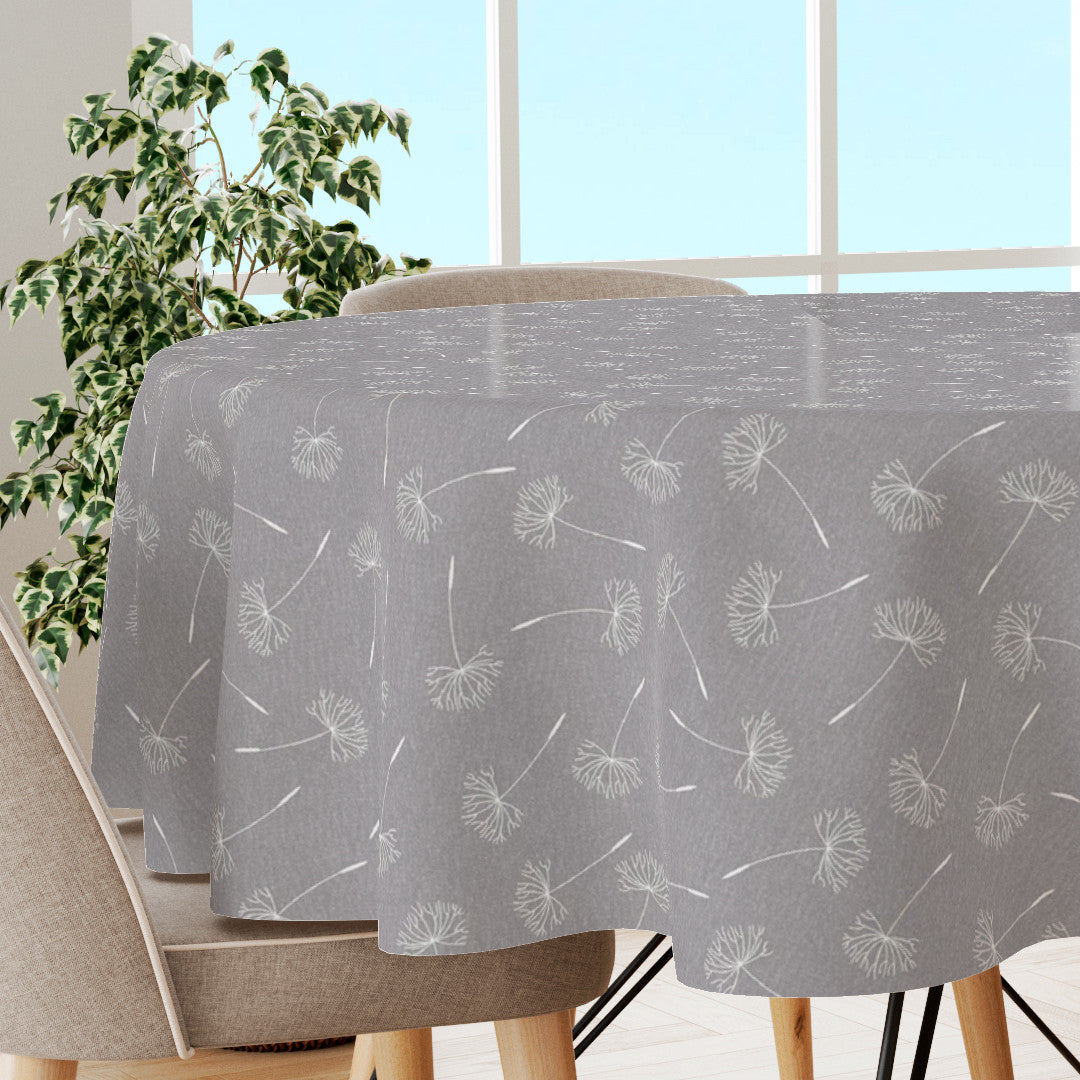 Frøvik Grå – Ekstra bred voksdug i hørlook, 180 cm, rund