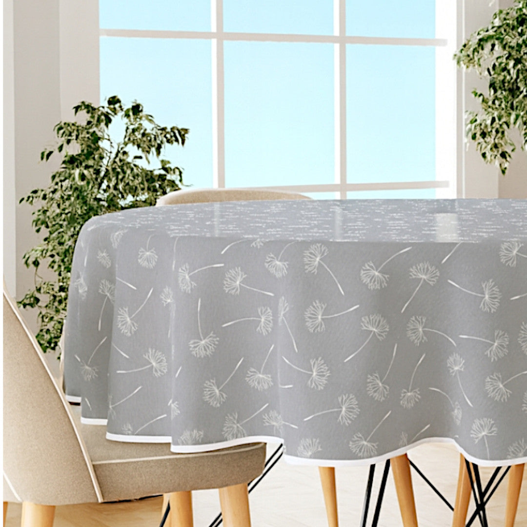 Frøvik Grå – Rund voksdug med kantbånd Ø 180 cm, nærbillede