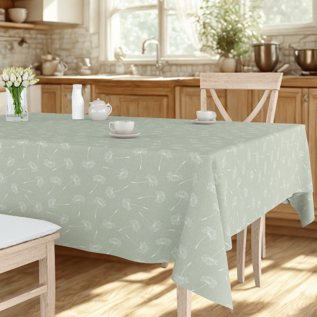 Frøvik Grøn – Ekstra bred voksdug i hørlook, 180 cm, køkkenmiljø