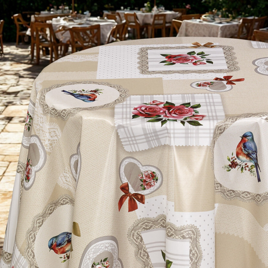 Fuglesang & Roser – Rund Voksdug i nostalgisk stil