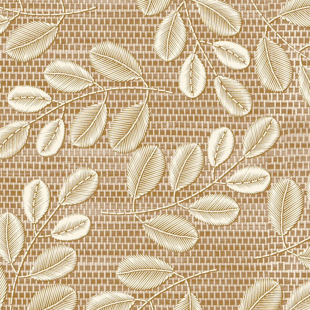 Hessian Leaf Beige – Let præget voksdug med bladmønster, nærbillede