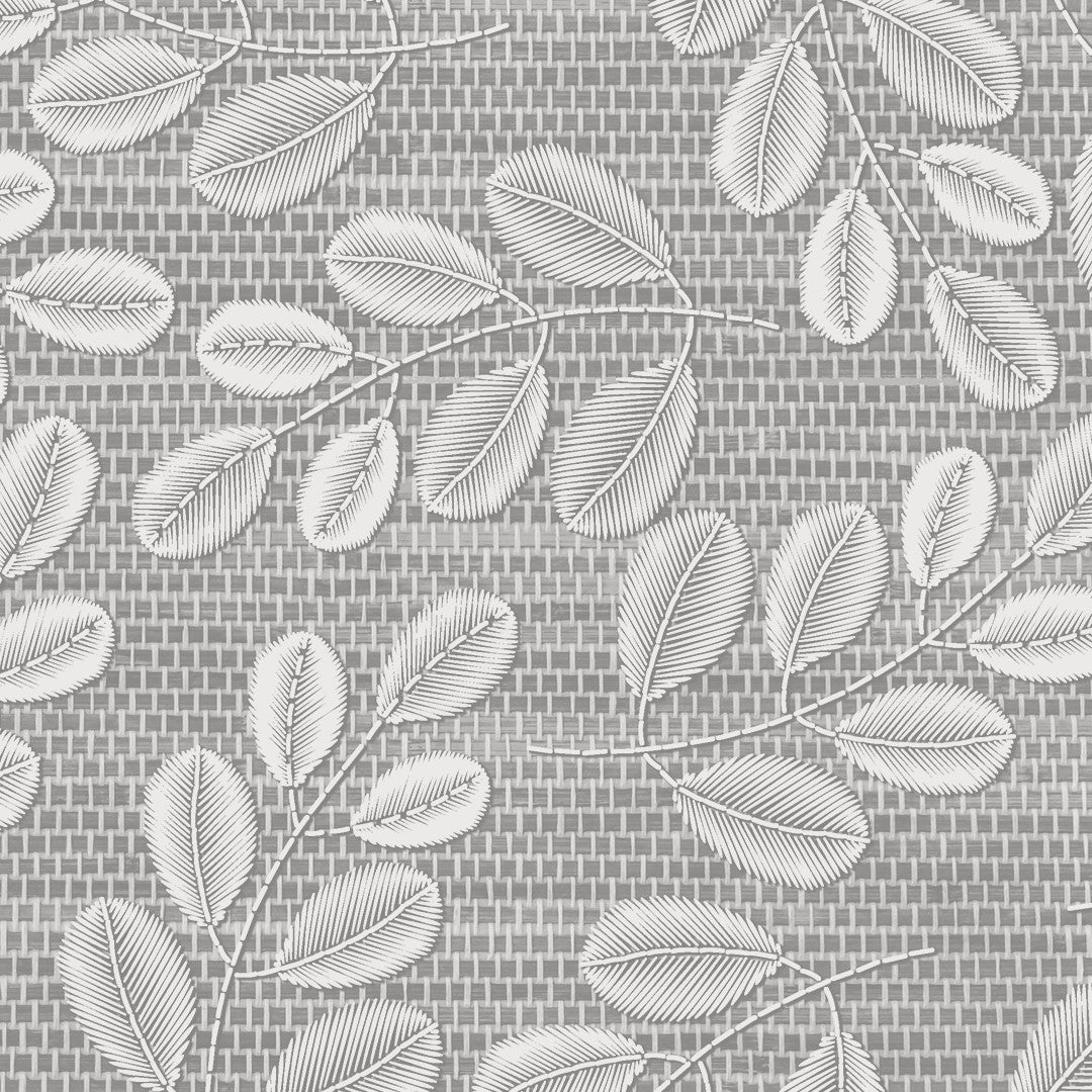 Hessian Leaf Grå – Let præget voksdug med bladmønster, nærbillede