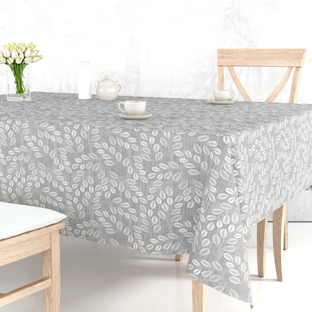 Hessian Leaf Grå – Let præget voksdug med bladmønster
