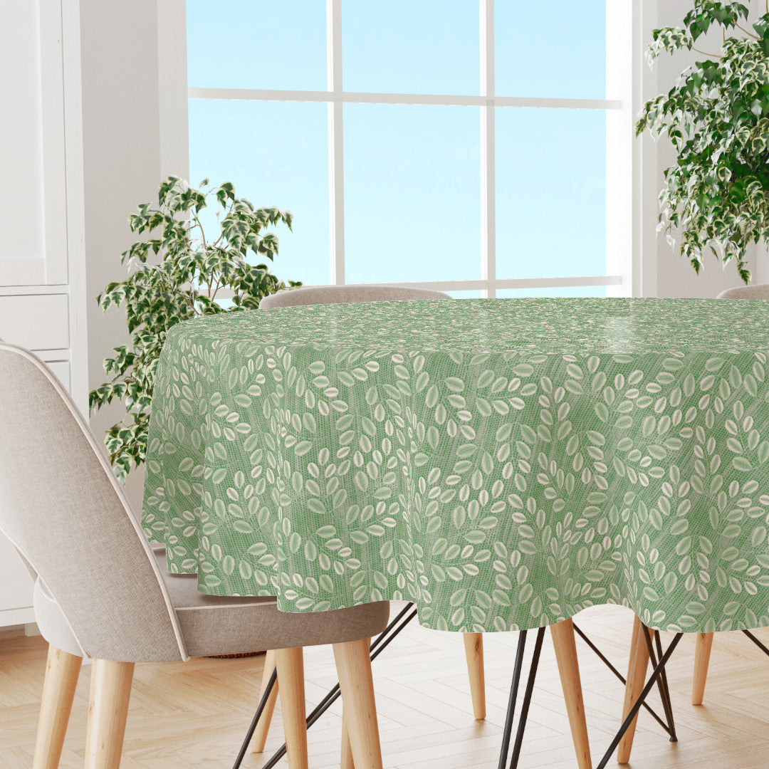 Hessian Leaf Grøn – Rund let præget voksdug med bladmønster, miljø