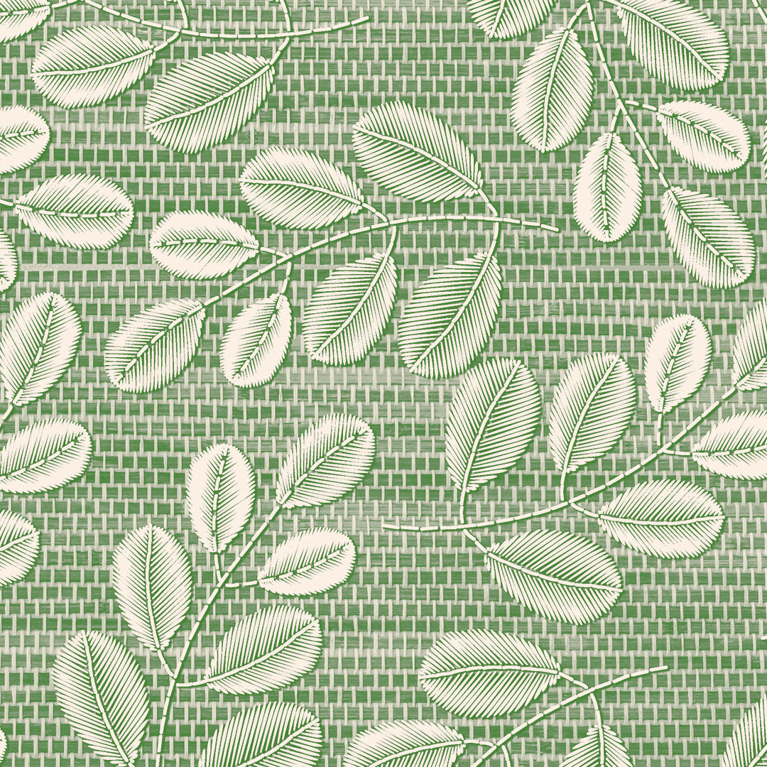 Hessian Leaf Grøn – Let præget voksdug med bladmønster, nærbillede