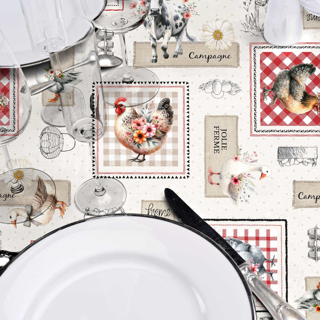 Jolie Ferme – Voksdug med bondegårdsidyl og franske detaljer, nærbillede