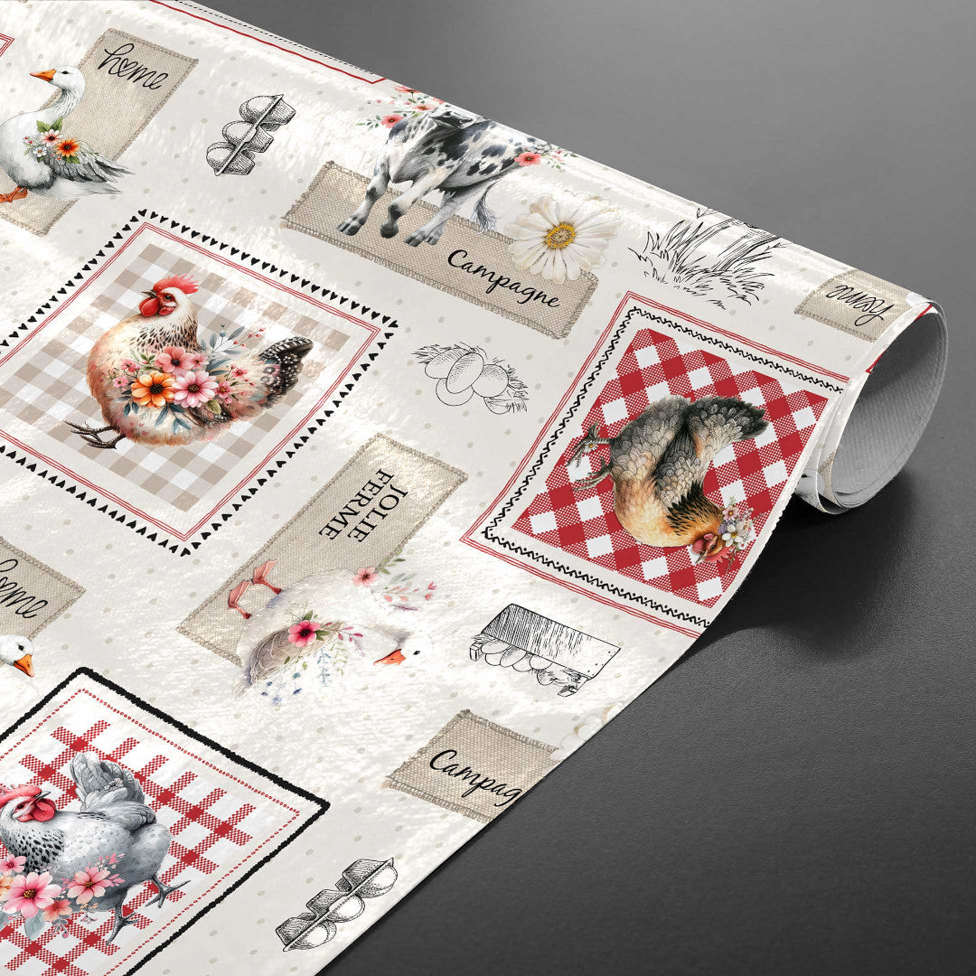 Jolie Ferme – Voksdug med bondegårdsidyl og franske detaljer, rullet