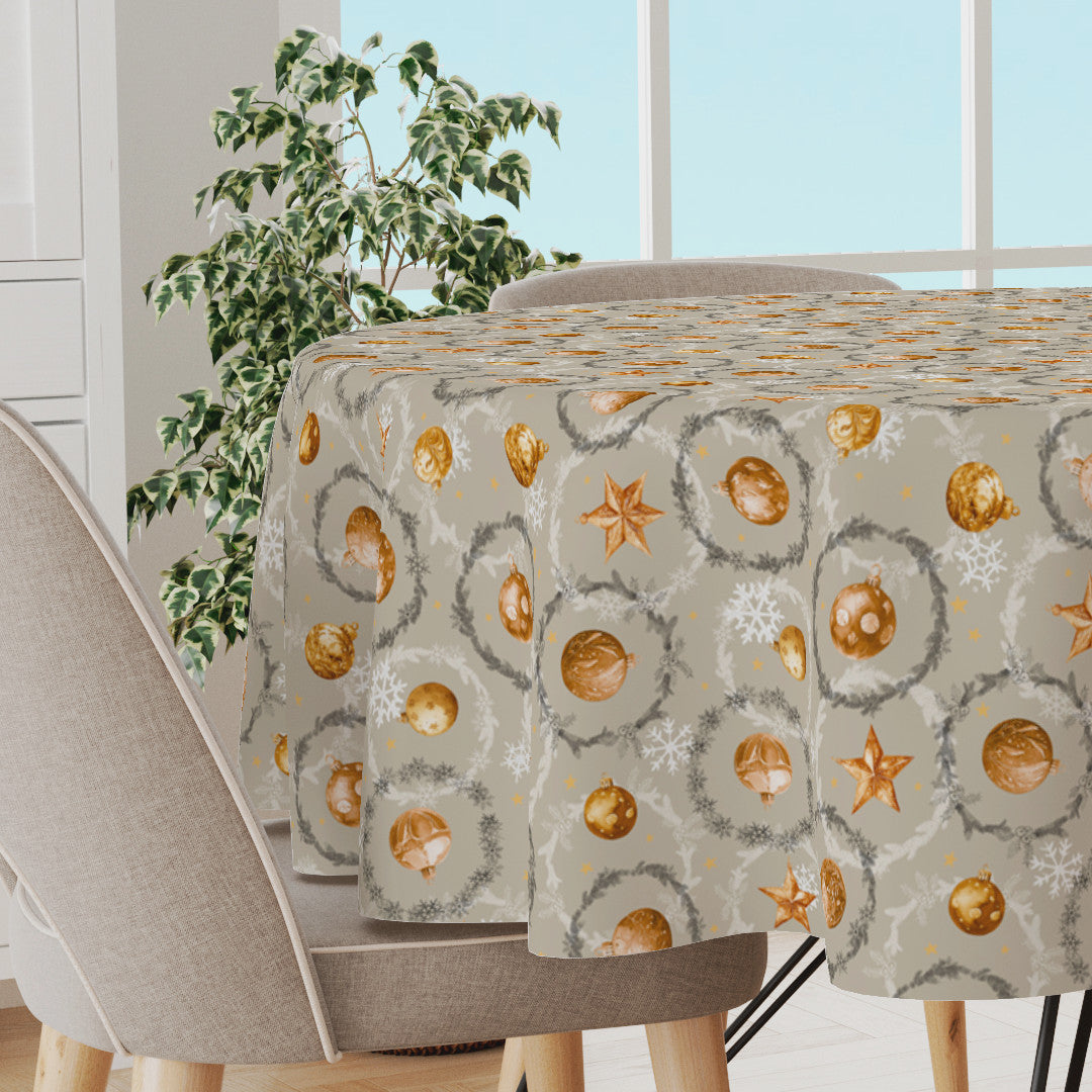 Julekugler & Kranse – Rund beige julevoksdug