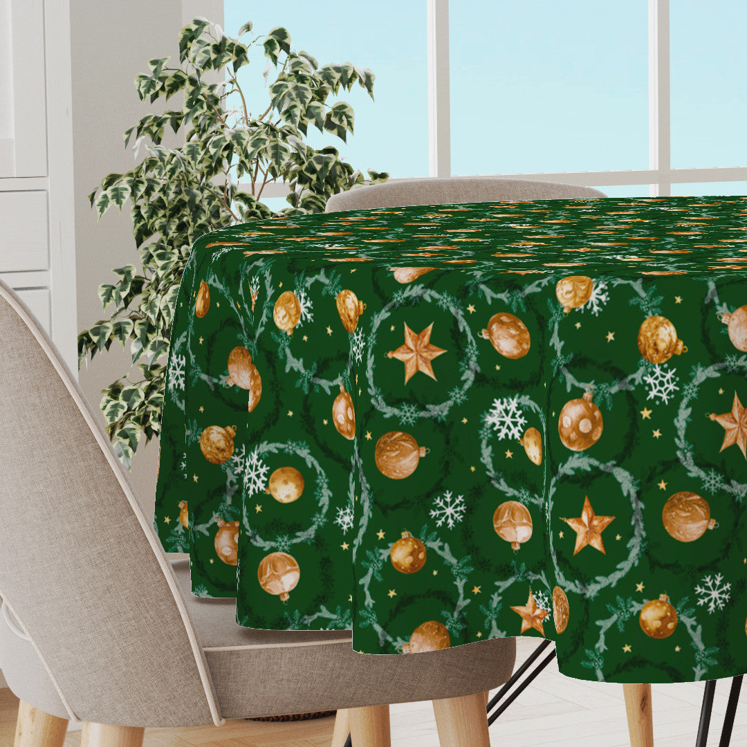 Julekugler & Kranse – Grøn rund julevoksdug