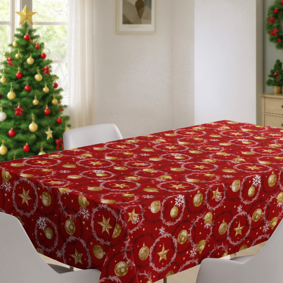 Julekugler & Kranse – Rød julevoksdug, julemiljø