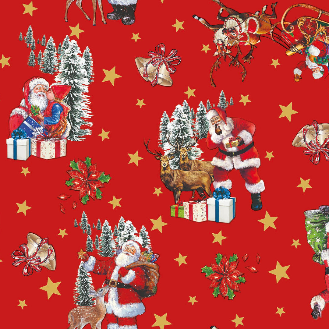 Julenostalgi Rød – Julevoksdug med klassiske julemotiver, mønster
