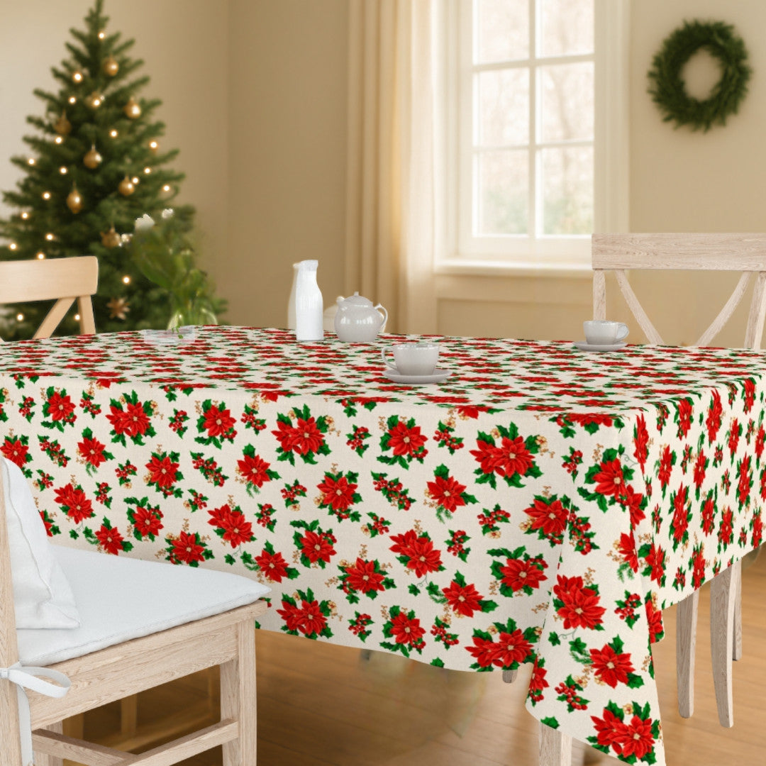 Julestjerne & Vedbend – Klassisk juledug med akrylbelægning, miljø