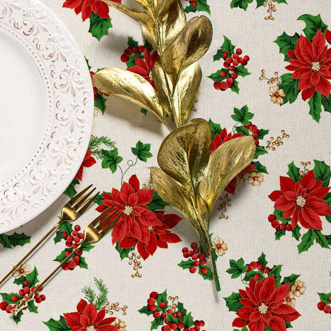 Julestjerne & Vedbend – Klassisk juledug med akrylbelægning