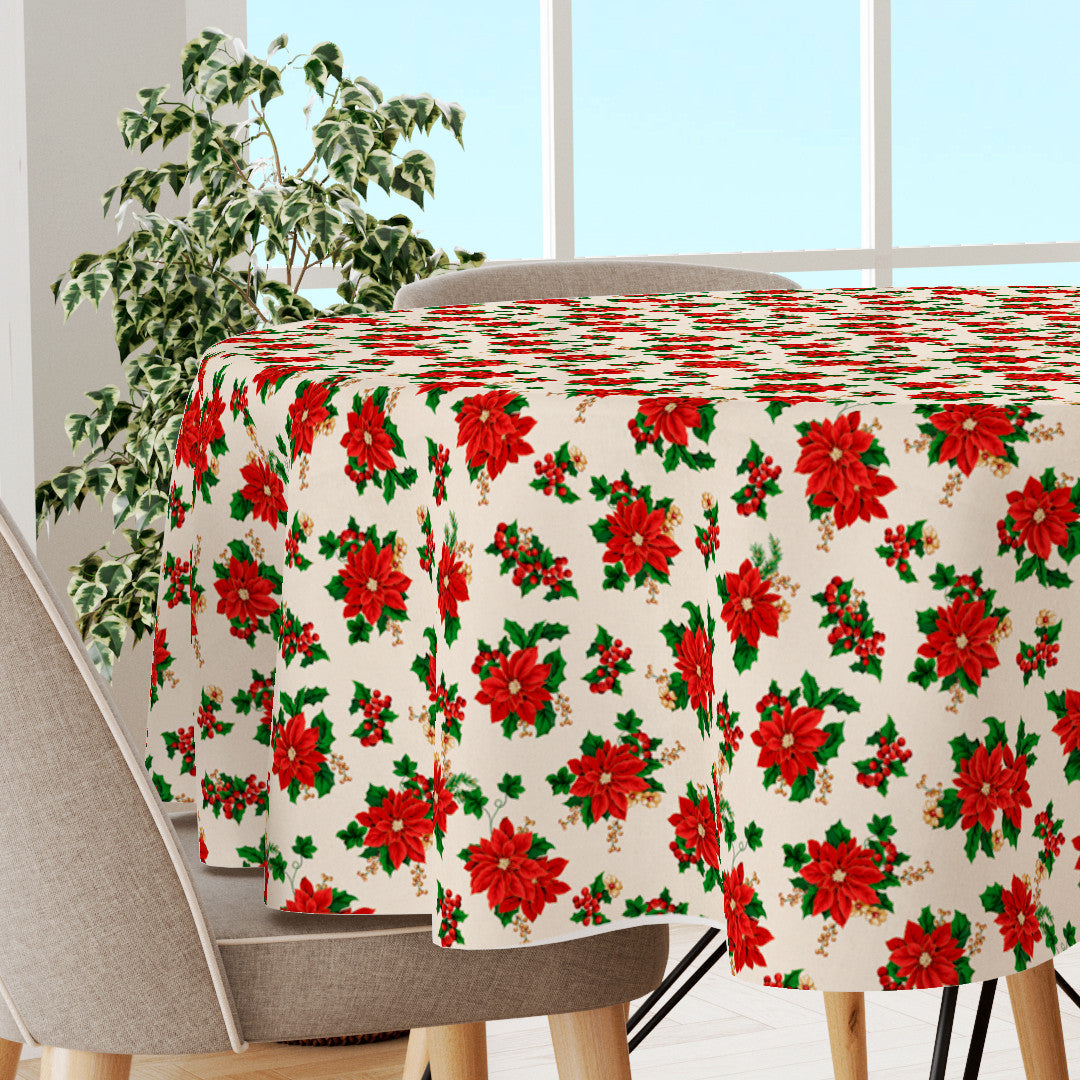 Julestjerne & Vedbend – Rund klassisk juledug med akrylbelægning