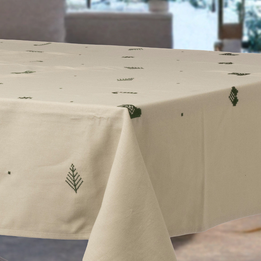 Julia Grøn - Broderet juledug, 100% bomuld - 140 x 220 cm, hjørne