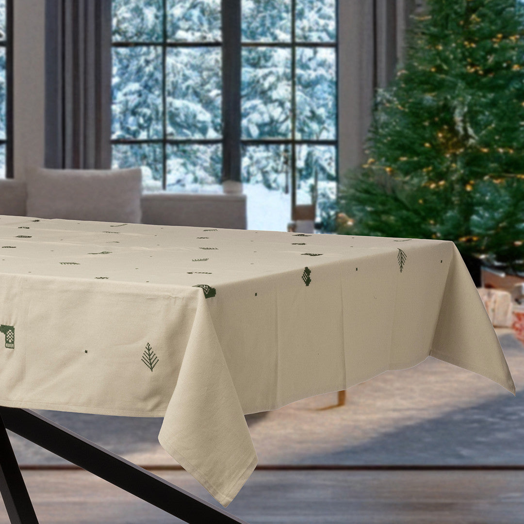 Julia Grøn - Broderet juledug, 100% bomuld - 140 x 270 cm, miljø