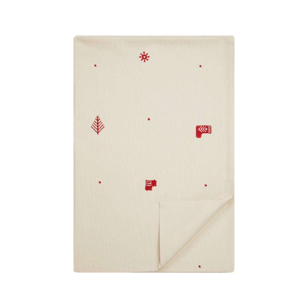 Julia Rød - Broderet juledug, 100% bomuld - 140 x 270 cm, foldet