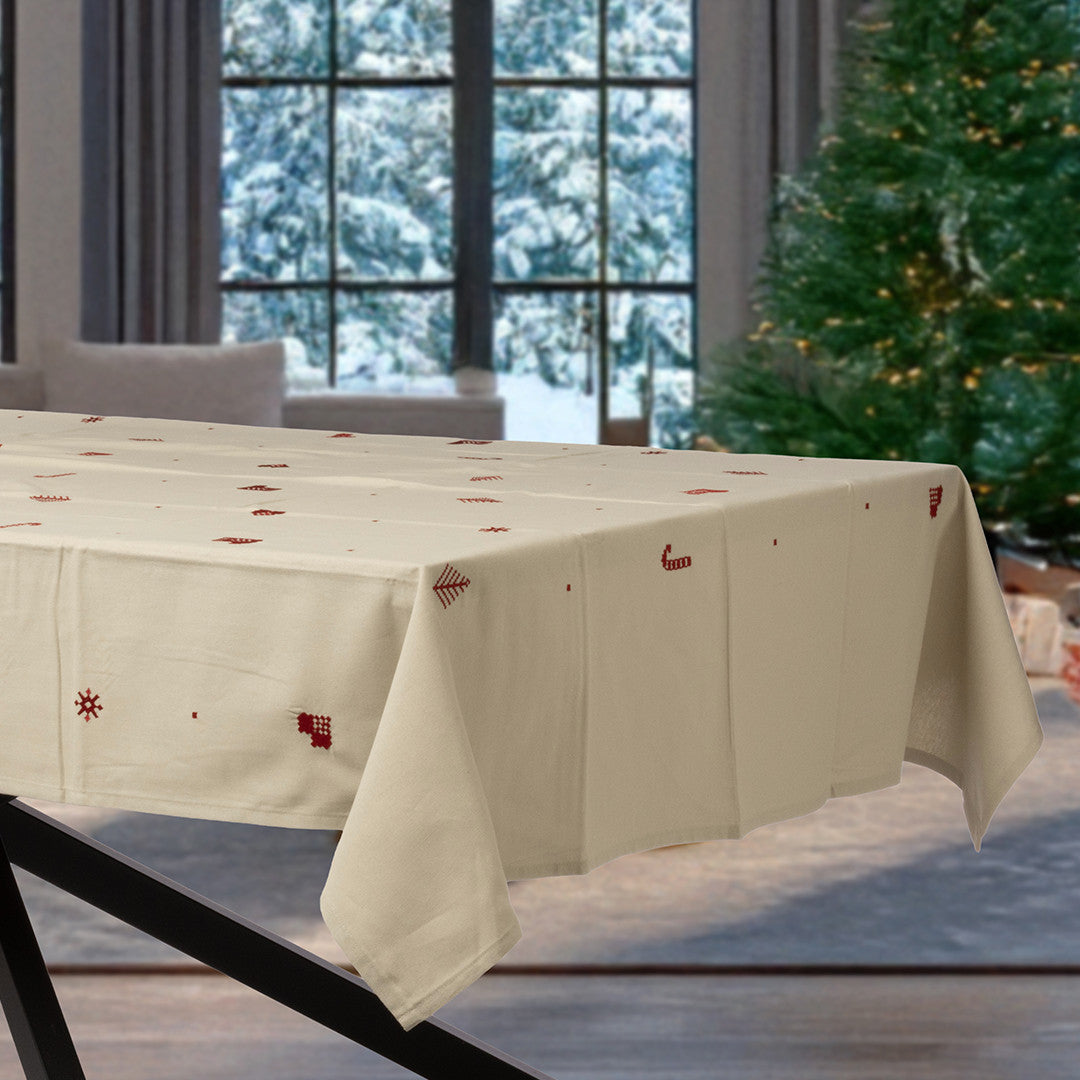 Julia Rød - Broderet juledug, 100% bomuld - 140 x 270 cm, miljø