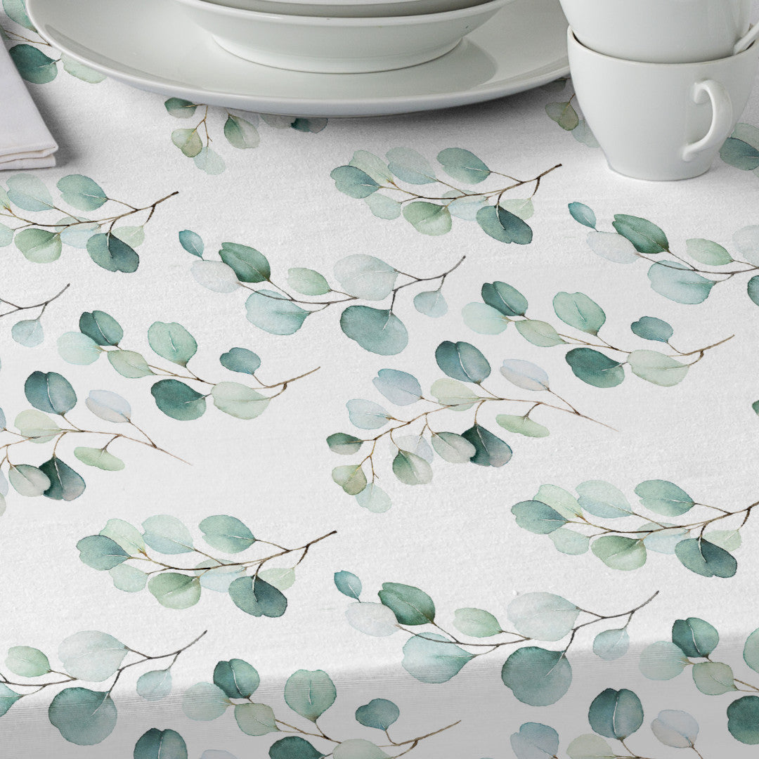 Junos Eucalyptus – Akryldug med akvarelblade, nærbillede