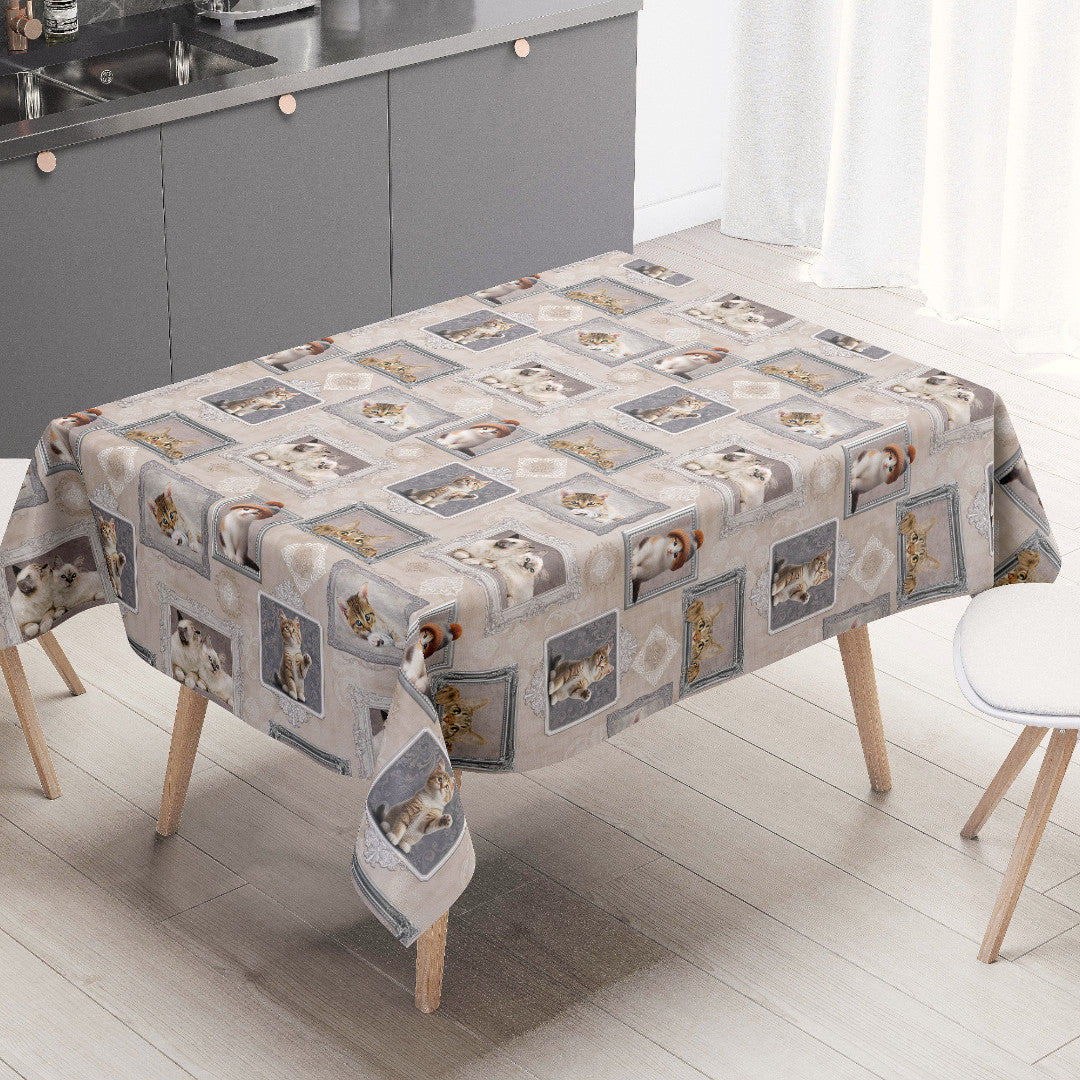 Killingegalleri – Beige voksdug med killinger i rammer, miljø