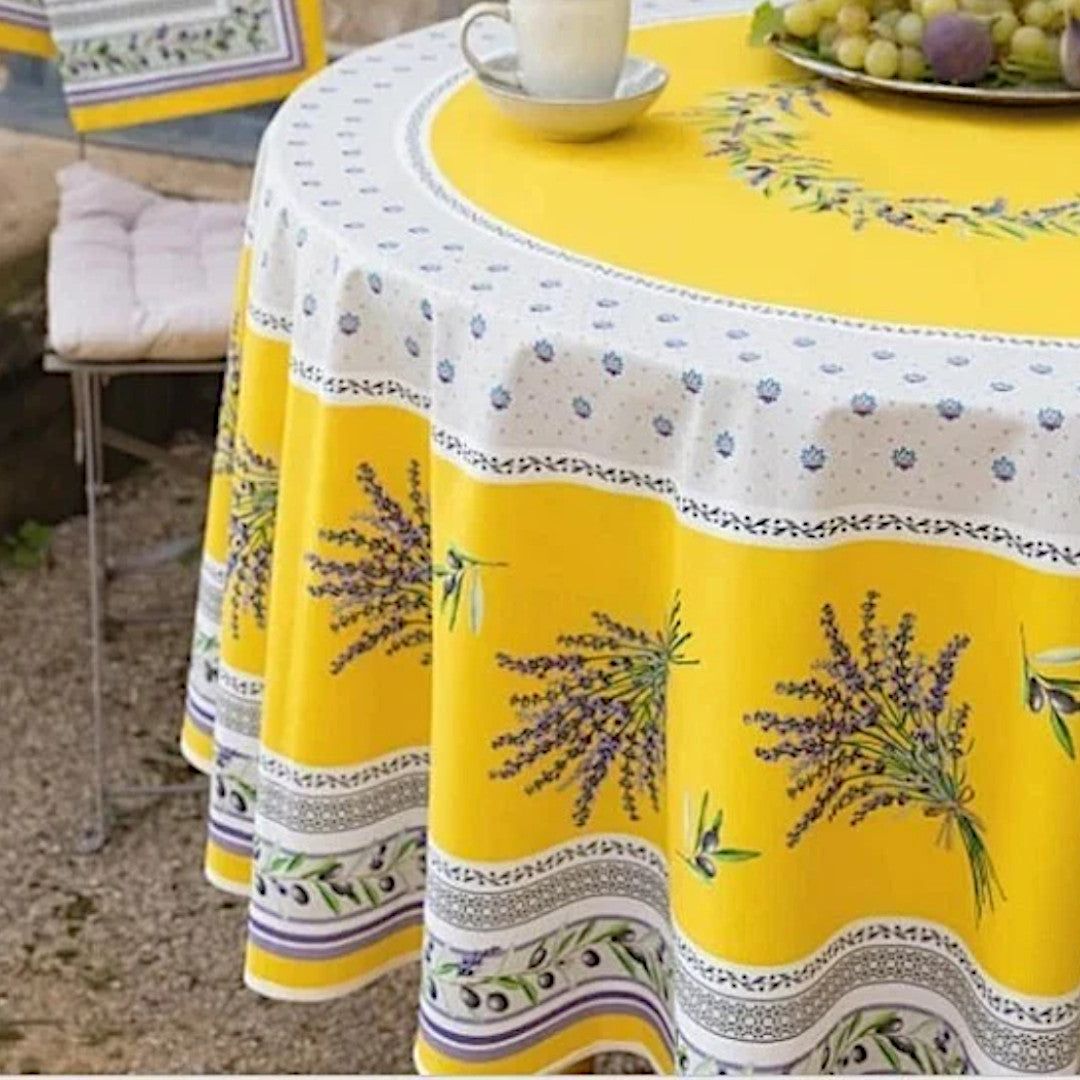 Lauris Gul - Rund akrylbelagt provencedug Ø 180 cm, nærbillede