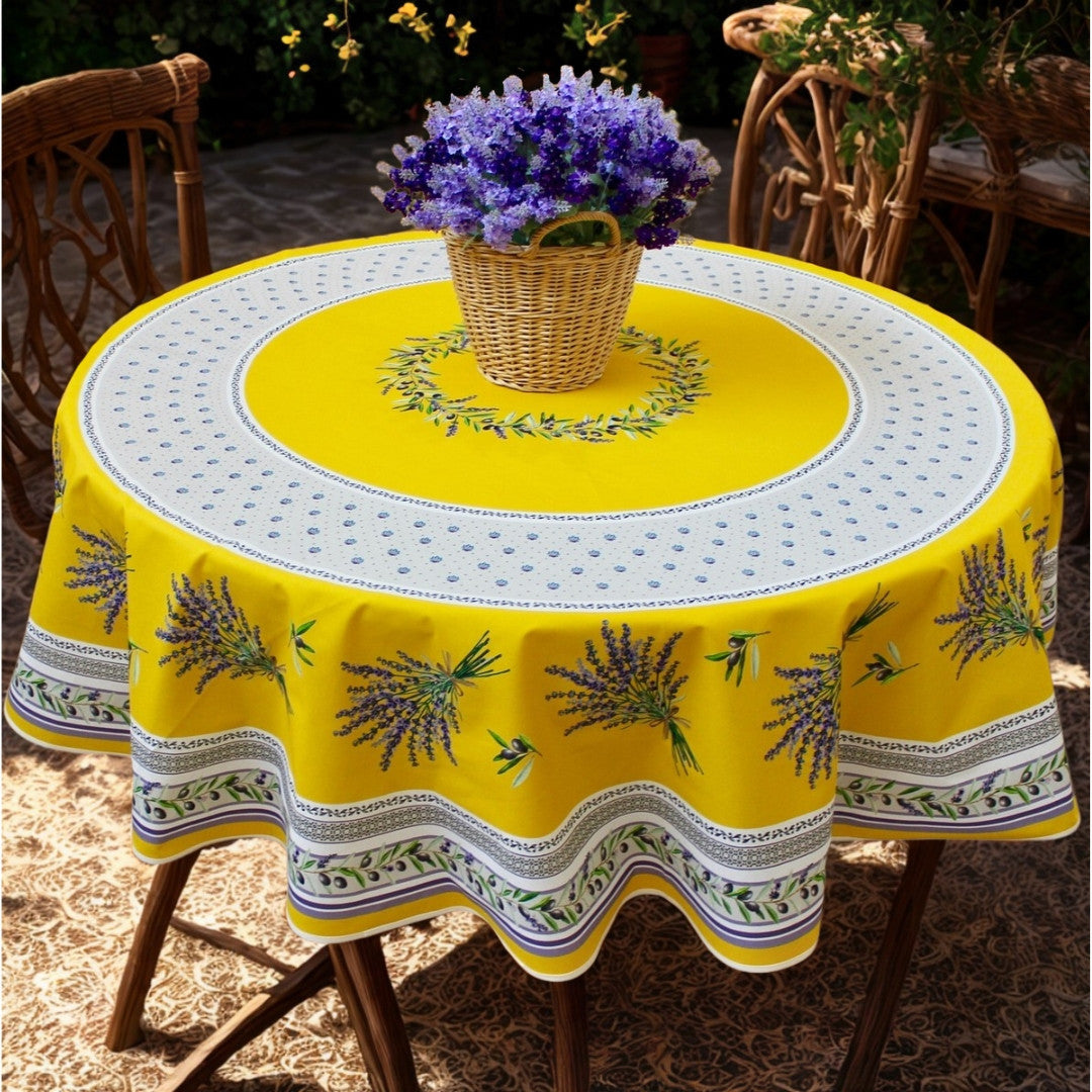 Lauris Gul - Rund akrylbelagt provencedug Ø 180 cm