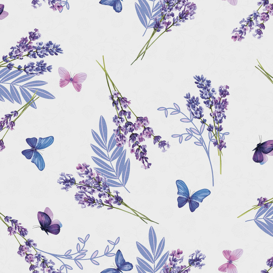 Lavender Breeze – Flot voksdug med lavendler og sommerfugle