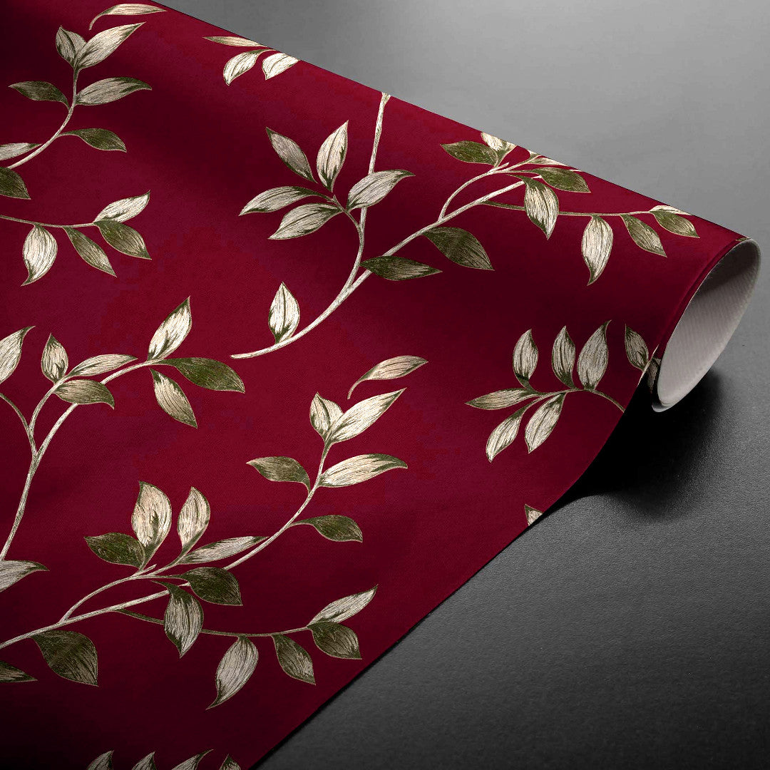 Liane Rouge – Voksdug i bordeaux med gyldne bladranker, rullet