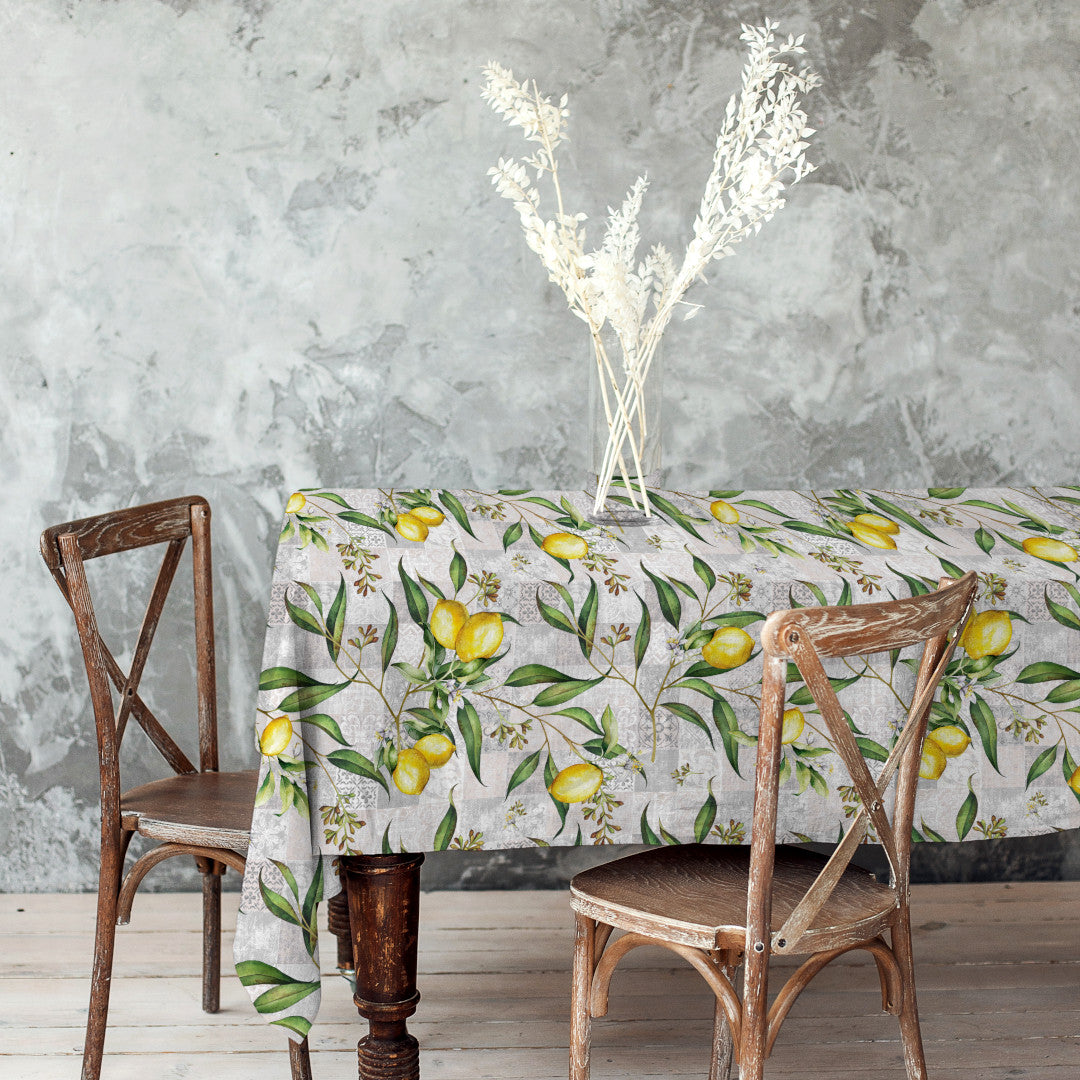 Limonero – Akryldug med citroner og patchworkmønster, miljø