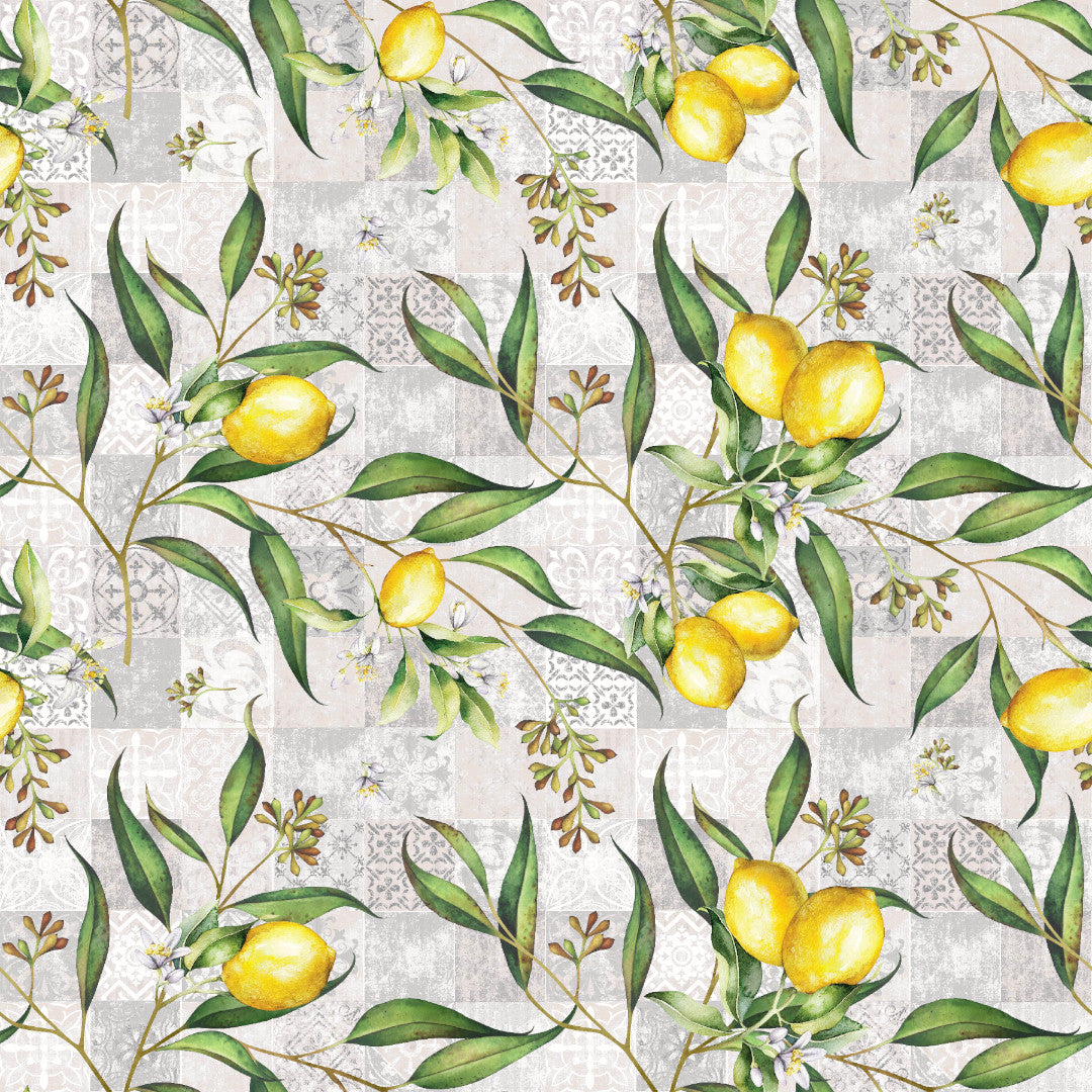 Limonero – Akryldug med citroner og patchworkmønster