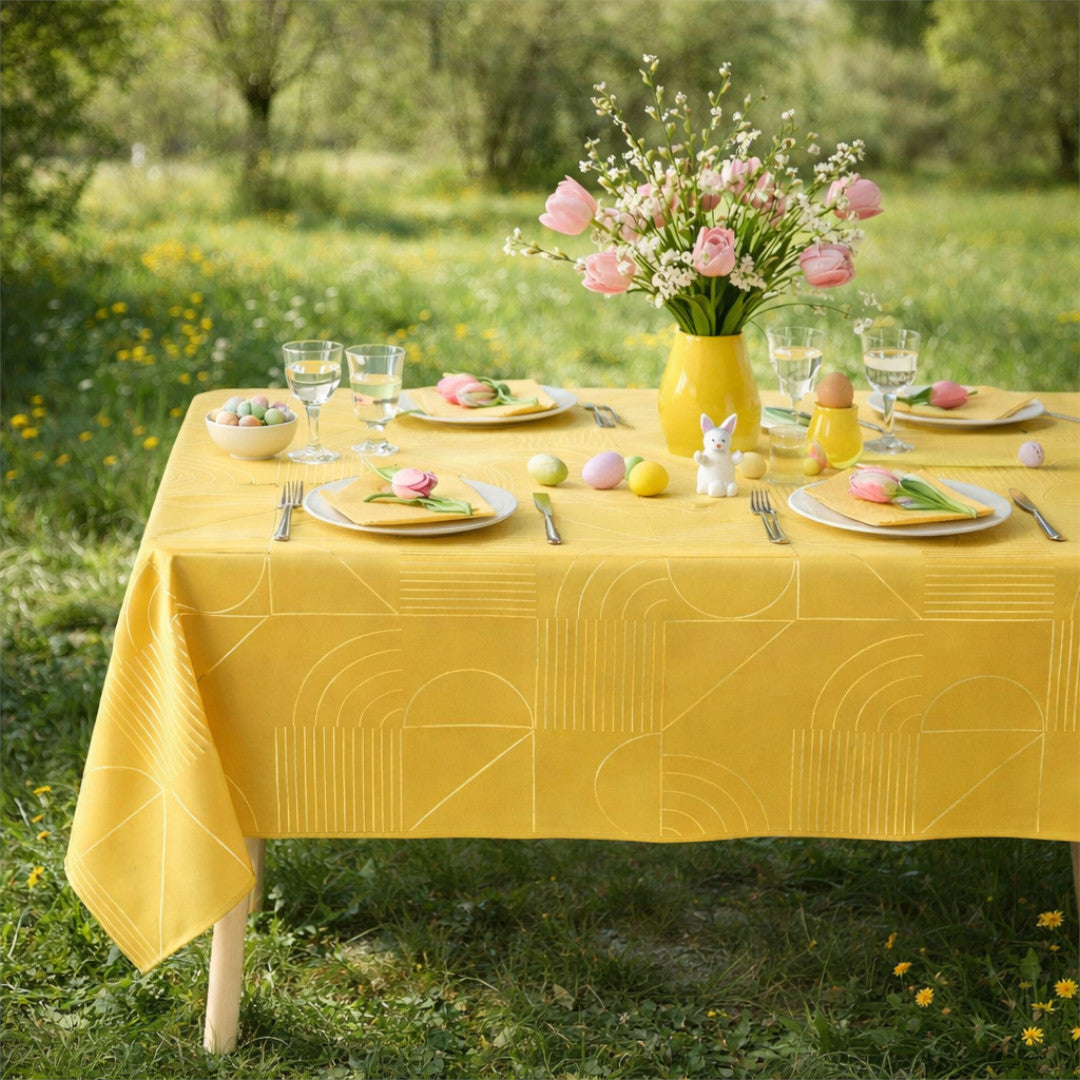 Lineor Gold Påskedug – Med metallic print 150 x 240 cm, forårsmiljø