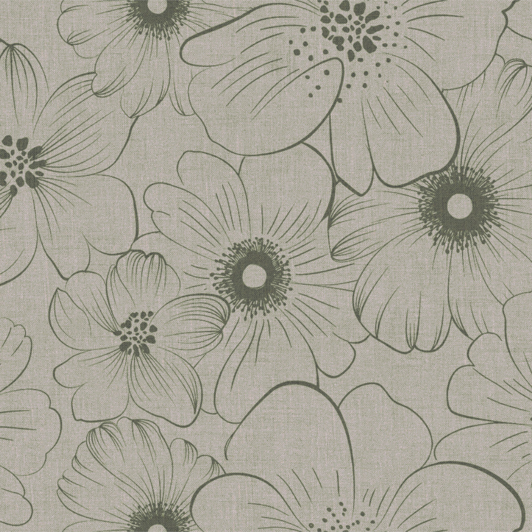 Mare Grå – Voksdug med blomsterprint og hørlook, mønster