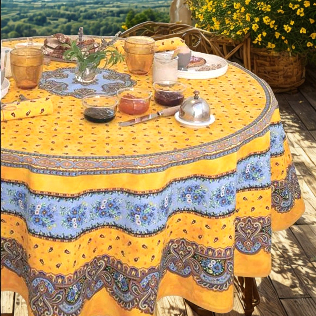 Marat d´Avignon Tradition Gul - Rund akrylbelagt provencedug Ø 180