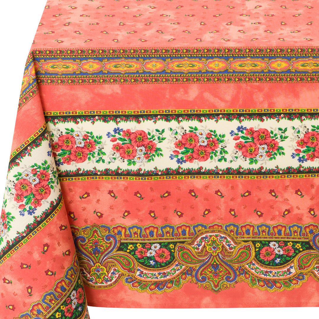 Marat Tradition Orange - Rektangulær akrylbelagt provencedug 150 x 250, nærbillede