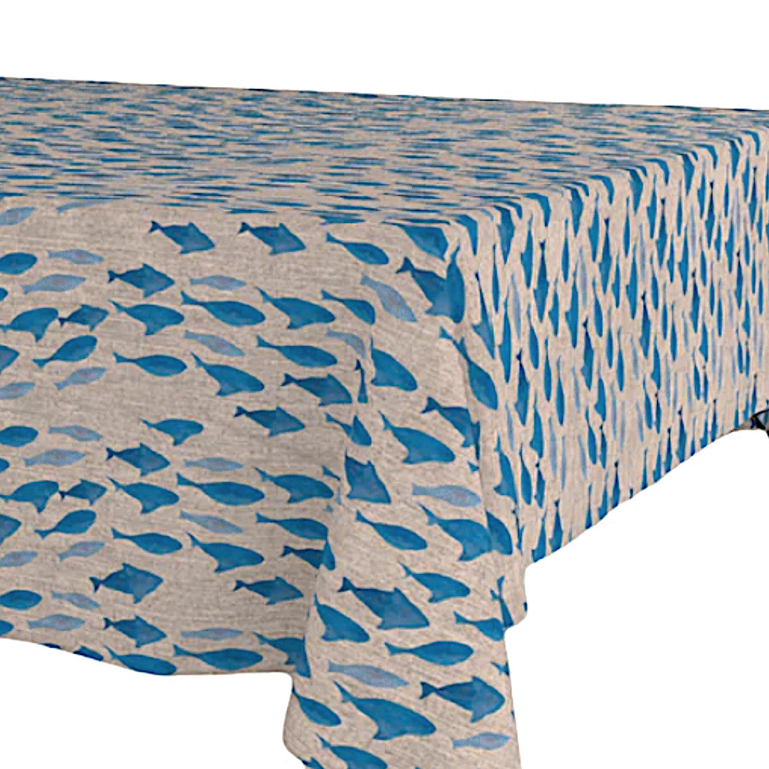 Marino Blåfisk – Akryldug i hørlook med maritimt mønster