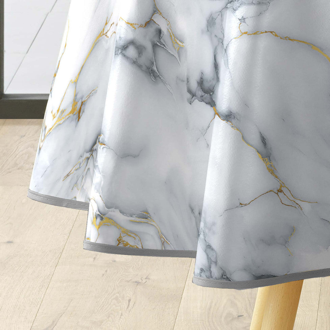 Marquina – Rund voksdug Ø 155 cm med marmormønster og metallic, kant